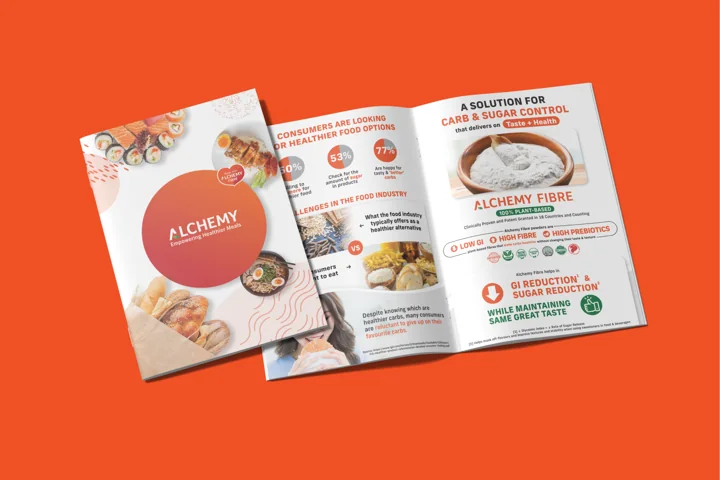 Alchemy brochure cover and editorial spread.