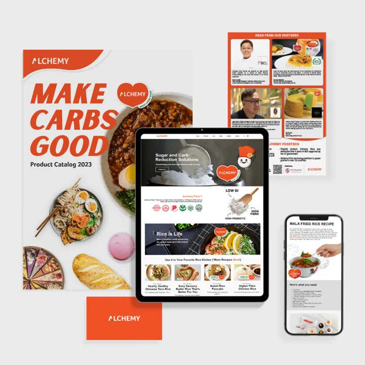 Alchemy brand expression across campaign graphics and mobile content.