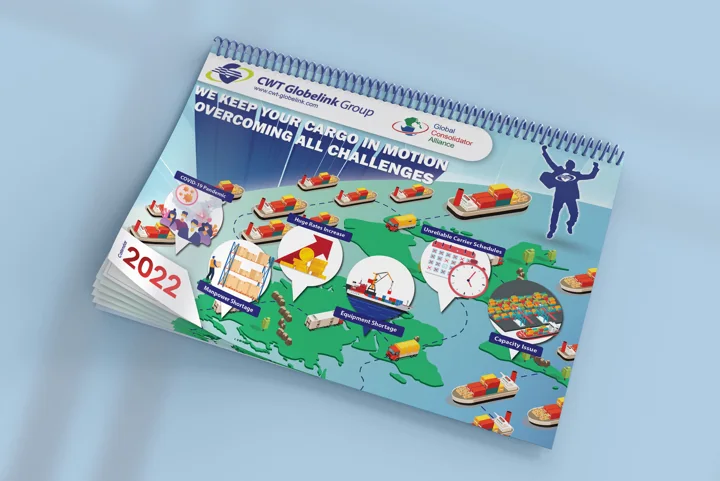 An illustrated CWT Globelink desk calendar.