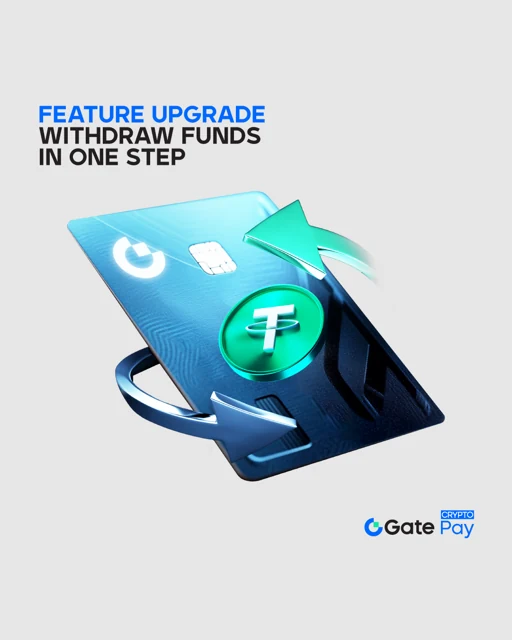 Gate Pay feature-upgrade artwork with a blue payment card and digital token.