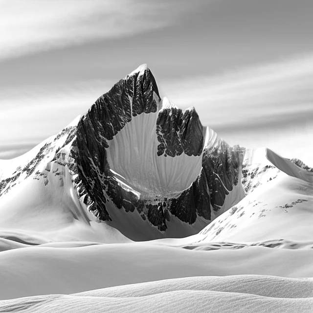 A snow-covered mountain shaped around the Gate symbol.