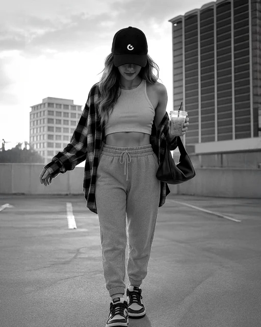 A woman wearing a Gate cap and carrying a branded tote in a city.